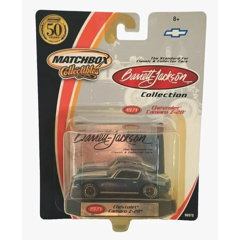 MATCHBOX Barrett Jackson blue 1971 Chevrolet Camaro Z-28 die cast car NEW 2001